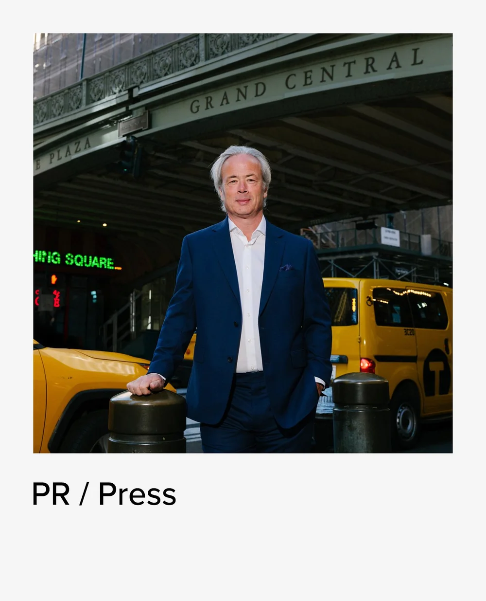 Founder portrait by a yellow taxi near Grand Central, PR and press photography